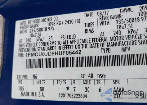 2017 Ford Escape Titanium z USA, uszkodzony, nr VIN 1FMCU0JD9HUF05442
